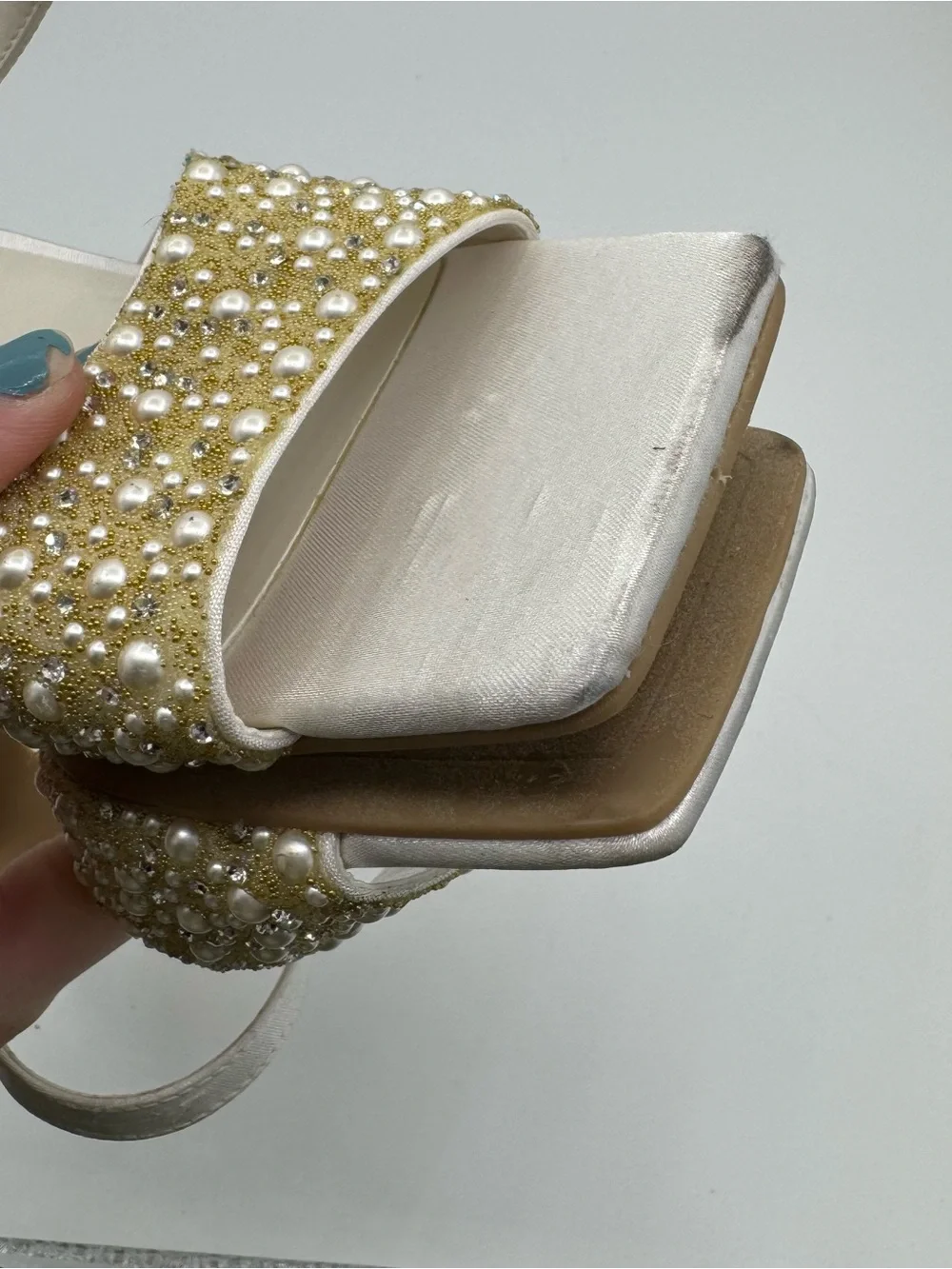 Dolce Vita Nasia Rhinestone Block Heel Sandals White Size 8 bridal rehearsal